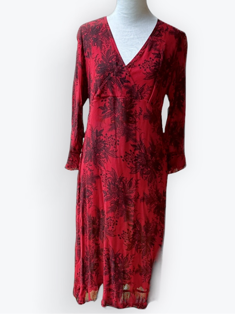 Moody Romantic Ethereal Gothic Oxblood & Black Floral Boho-Indie Wrap Dress ~ S